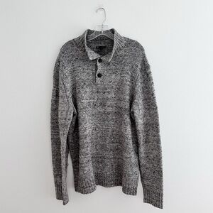 Gap Ribbed High Neck Gray Henley Wool Blend Sweater